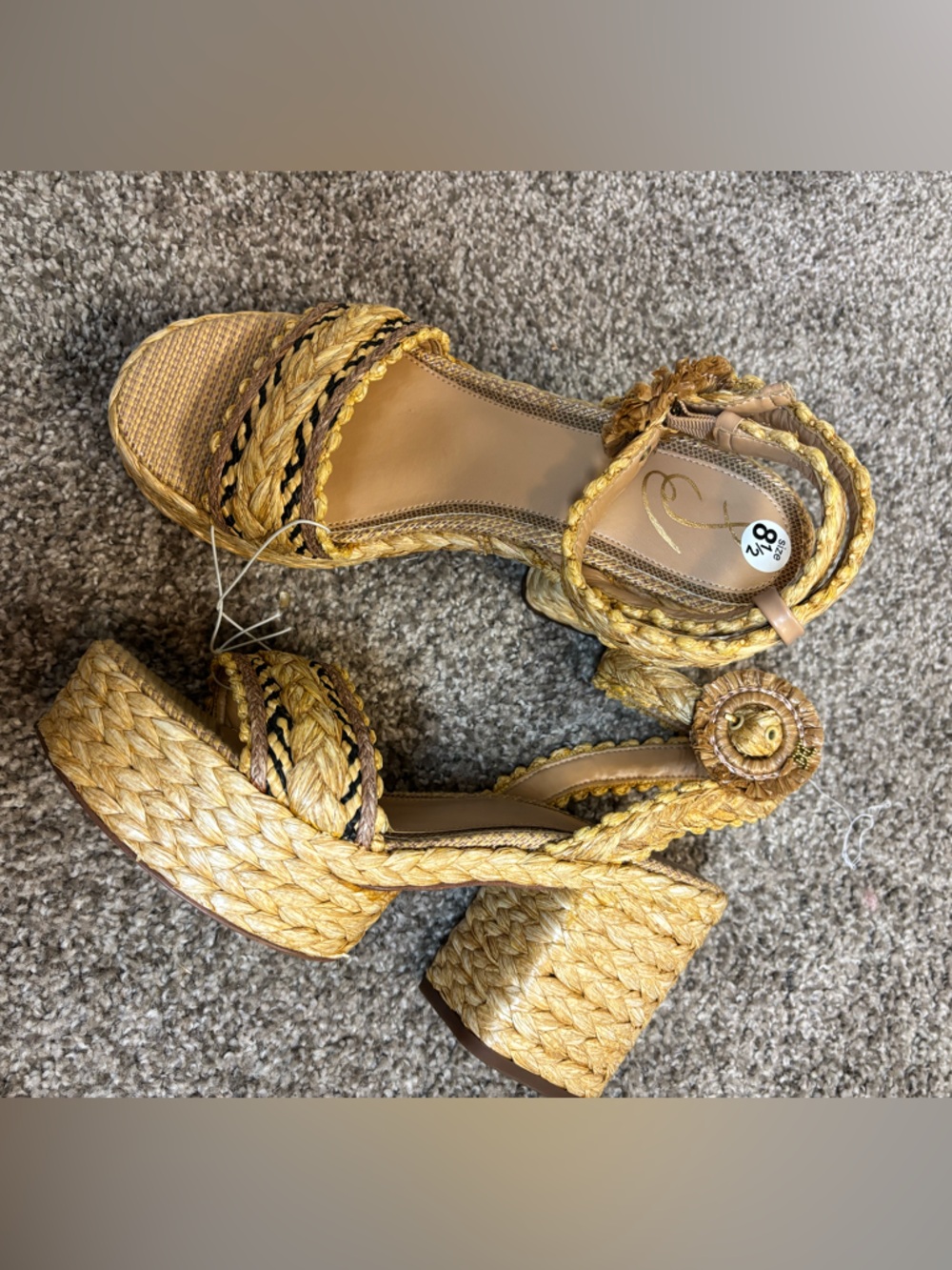 Sam Edelman Iliana Ankle Strap Wedge Sandal Women's Sand Raffia Sz US8.5M EU39 - Picture 2 of 6